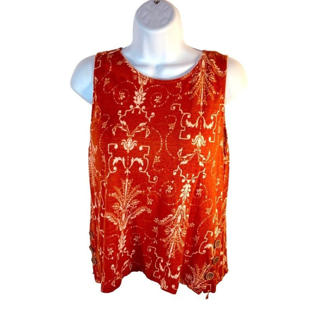 Tahari Tank Top Womens L 100% Linen Cotton Wood Buttons at Hem - Picture 2 of 9